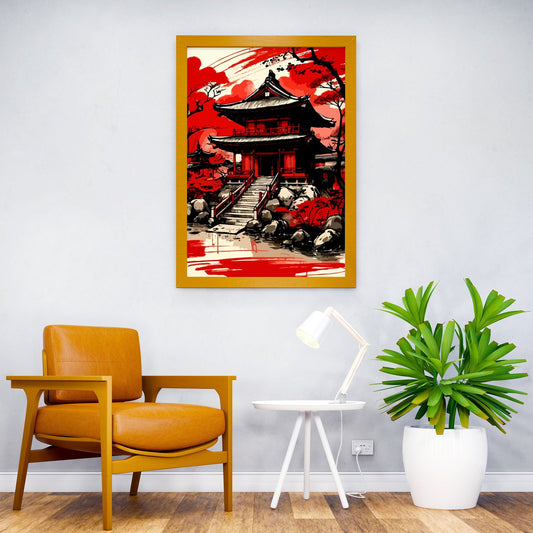 Japanese Red Temple Asian Style Poster | Wall Art for Home & Office | High-Quality Print - High-Quality Visual Display
