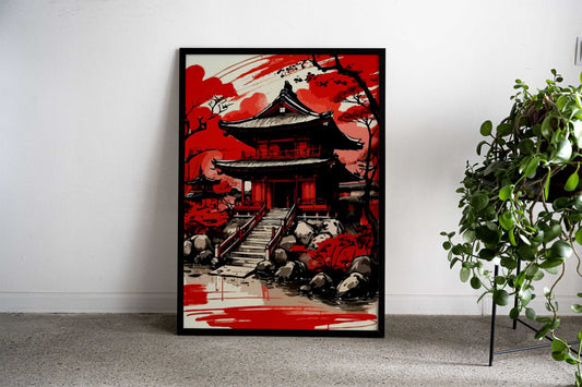 Japanese Red Temple Asian Style Poster | Wall Art for Home & Office | High-Quality Print - High-Quality Visual Display
