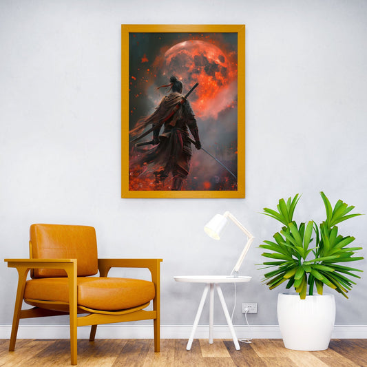 Japanese Samurai Red Moon Asian Style Poster | Wall Art for Home & Office | High-Quality Print - High-Quality Visual Display