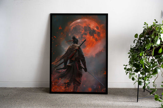 Japanese Samurai Red Moon Asian Style Poster | Wall Art for Home & Office | High-Quality Print - High-Quality Visual Display