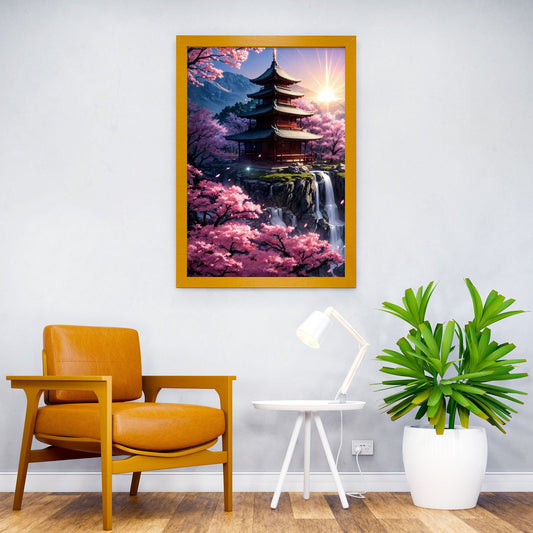 Japanese Shrine Sakura Art Asian Style Poster | Wall Art for Home & Office | High-Quality Print - High-Quality Visual Display