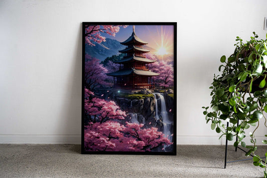 Japanese Shrine Sakura Art Asian Style Poster | Wall Art for Home & Office | High-Quality Print - High-Quality Visual Display