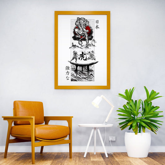Japanese Strength Tiger Asian Style Poster | Wall Art for Home & Office | High-Quality Print - High-Quality Visual Display