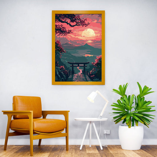Japanese Sunset Landscape Pixel Art Asian Style Poster | Wall Art for Home & Office | High-Quality Print - High-Quality Visual Display