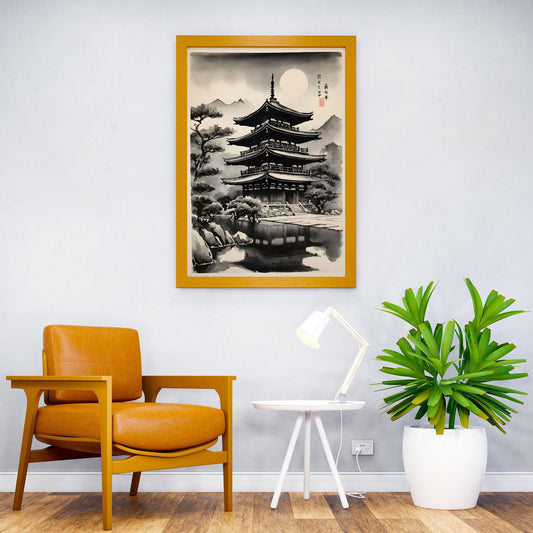 Japanese Temple Ink Art Asian Style Poster | Wall Art for Home & Office | High-Quality Print - High-Quality Visual Display