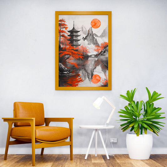 Japanese Temple Maple Tree Asian Style Poster | Wall Art for Home & Office | High-Quality Print - High-Quality Visual Display