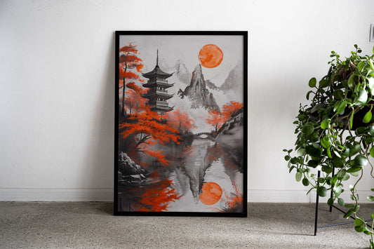 Japanese Temple Maple Tree Asian Style Poster | Wall Art for Home & Office | High-Quality Print - High-Quality Visual Display