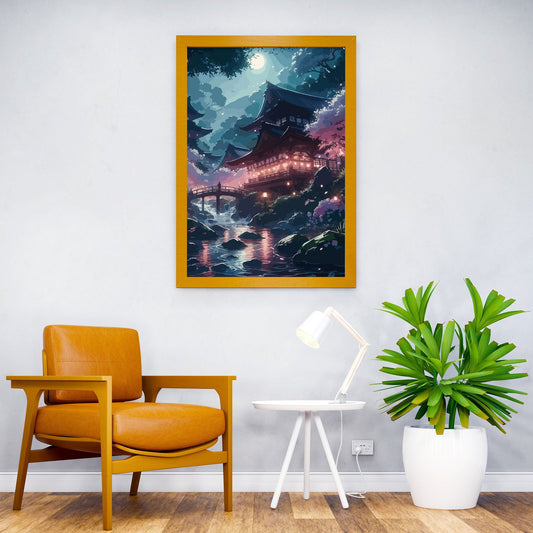 Japanese Temple Night Scene Asian Style Poster | Wall Art for Home & Office | High-Quality Print - High-Quality Visual Display