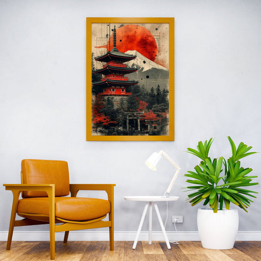 Japanese Temple Red Moon Asian Style Poster | Wall Art for Home & Office | High-Quality Print - High-Quality Visual Display