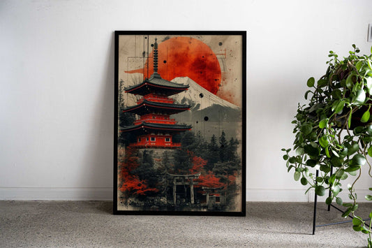 Japanese Temple Red Moon Asian Style Poster | Wall Art for Home & Office | High-Quality Print - High-Quality Visual Display