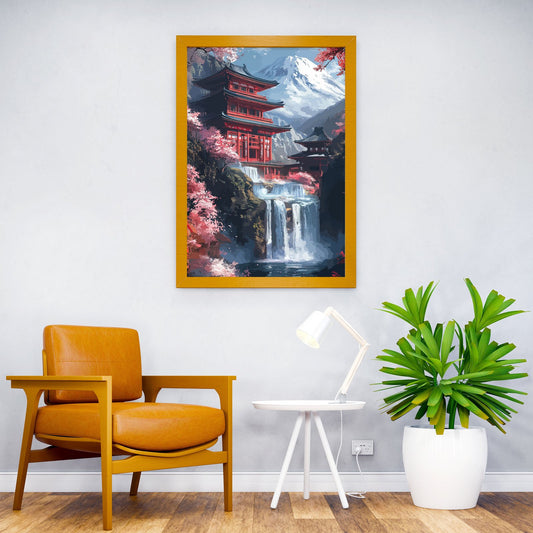 Japanese Temple Waterfall Asian Style Poster | Wall Art for Home & Office | High-Quality Print - High-Quality Visual Display