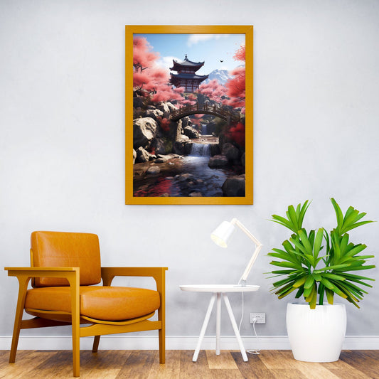Japanese Temple and Stream Asian Style Poster | Wall Art for Home & Office | High-Quality Print - High-Quality Visual Display