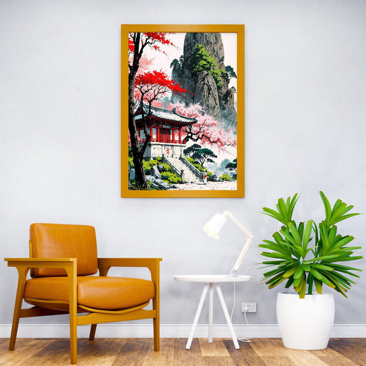 Japanese Temple in Spring Asian Style Poster | Wall Art for Home & Office | High-Quality Print - High-Quality Visual Display