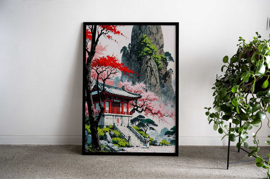 Japanese Temple in Spring Asian Style Poster | Wall Art for Home & Office | High-Quality Print - High-Quality Visual Display