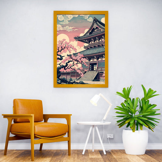 Japanese Temple with Cherry Blossoms Asian Style Poster | Wall Art for Home & Office | High-Quality Print - High-Quality Visual Display
