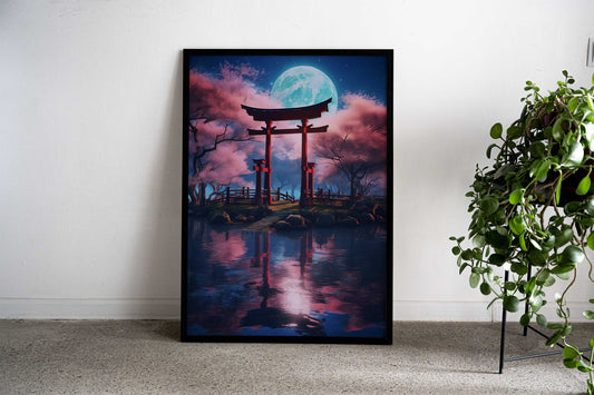 Japanese Torii Moonlight Asian Style Poster | Wall Art for Home & Office | High-Quality Print - High-Quality Visual Display