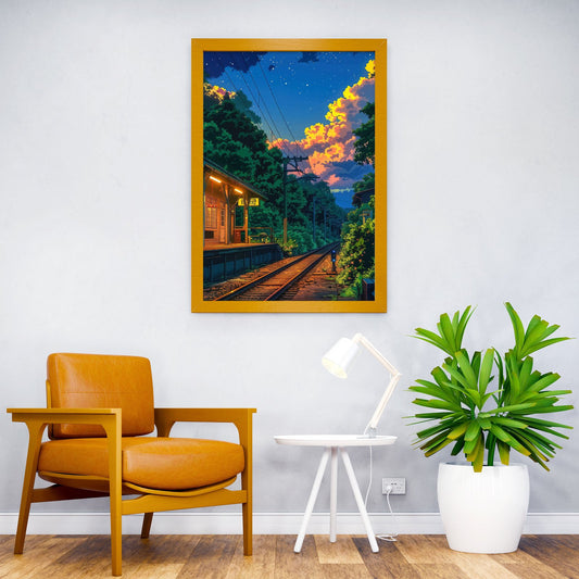 Japanese Train Station at Dusk Asian Style Poster | Wall Art for Home & Office | High-Quality Print - High-Quality Visual Display
