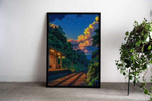Japanese Train Station at Dusk Asian Style Poster | Wall Art for Home & Office | High-Quality Print - High-Quality Visual Display
