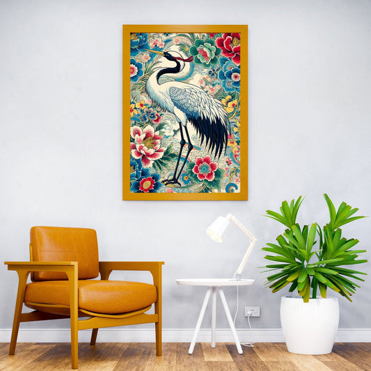Japanese Ukiyo-E Crane and Flowers Asian Style Poster | Wall Art for Home & Office | High-Quality Print - High-Quality Visual Display