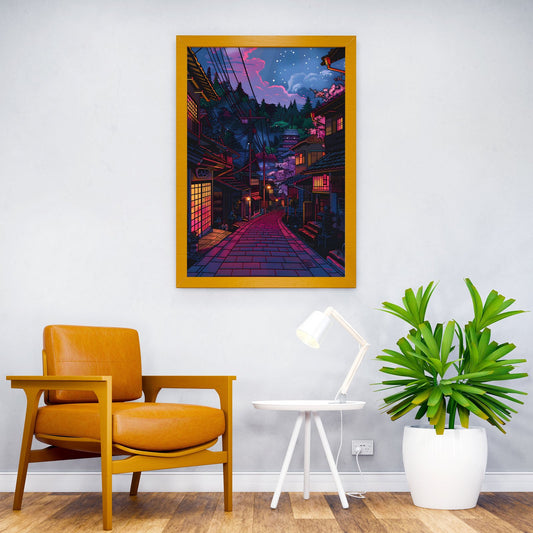 Japanese Village retrowave Asian Style Poster | Wall Art for Home & Office | High-Quality Print - High-Quality Visual Display
