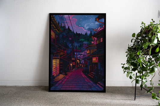 Japanese Village retrowave Asian Style Poster | Wall Art for Home & Office | High-Quality Print - High-Quality Visual Display