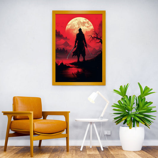 Japanese Warrior Full Moon Asian Style Poster | Wall Art for Home & Office | High-Quality Print - High-Quality Visual Display