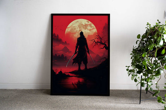 Japanese Warrior Full Moon Asian Style Poster | Wall Art for Home & Office | High-Quality Print - High-Quality Visual Display