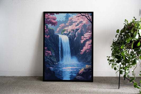 Japanese Waterfall Scene Asian Style Poster | Wall Art for Home & Office | High-Quality Print - High-Quality Visual Display