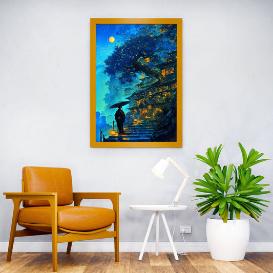 Japanese Winter Moon Night Asian Style Poster | Wall Art for Home & Office | High-Quality Print - High-Quality Premium Wall Art Decor Sticker