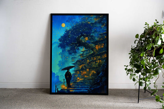 Japanese Winter Moon Night Asian Style Poster | Wall Art for Home & Office | High-Quality Print - High-Quality Premium Wall Art Decor Sticker