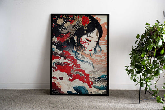 Japanese Woman Geisha Asian Style Poster | Wall Art for Home & Office | High-Quality Print - High-Quality Premium Wall Art Decor Sticker