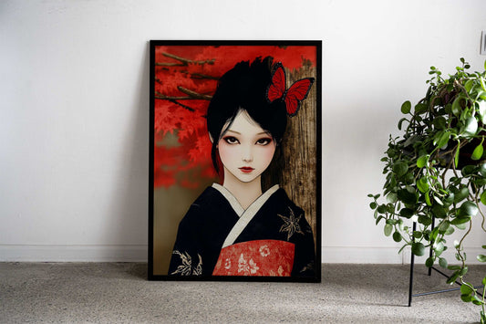 Japanese Woman in Kimono Asian Style Poster | Wall Art for Home & Office | High-Quality Print - High-Quality Premium Wall Art Decor Sticker