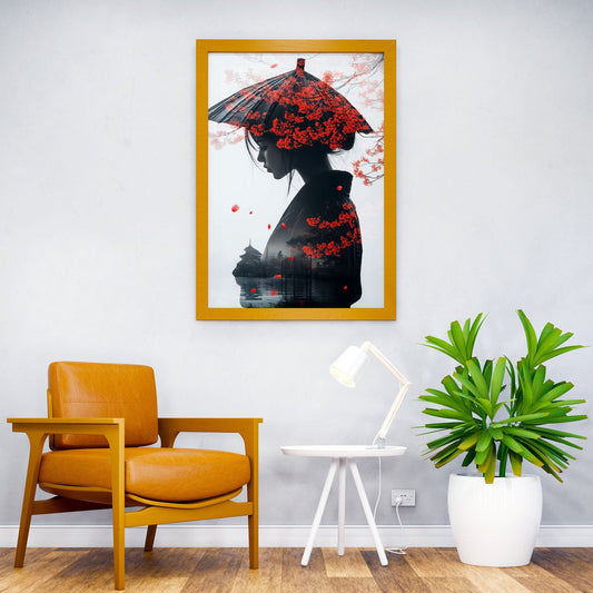Japanese Woman with Cherry Blossoms Asian Style Poster | Wall Art for Home & Office | High-Quality Print - High-Quality Premium Wall Art Decor Sticker