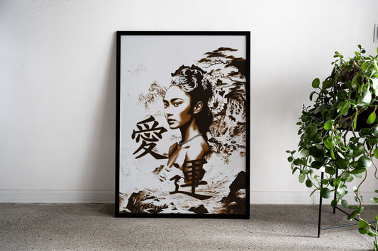 Japanese Woman with Mountains Asian Style Poster | Wall Art for Home & Office | High-Quality Print - High-Quality Premium Wall Art Decor Sticker
