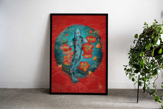 Japanese blue Koi Asagi Asian Style Poster | Wall Art for Home & Office | High-Quality Print - High-Quality Visual Display