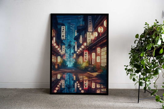 Japanese downtown at night Asian Style Poster | Wall Art for Home & Office | High-Quality Print - High-Quality Visual Display