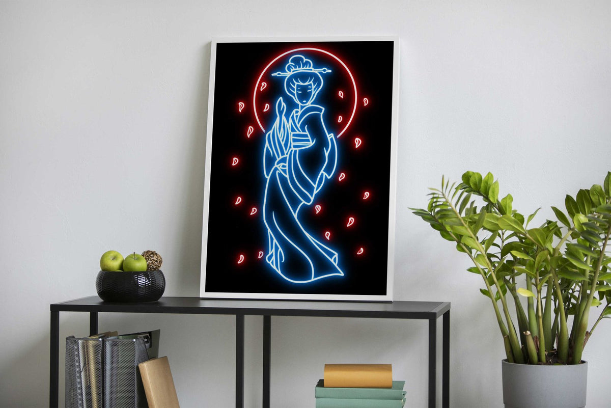 Japanese geisha neon Asian Style Poster | Wall Art for Home & Office | High-Quality Print - High-Quality Visual Display