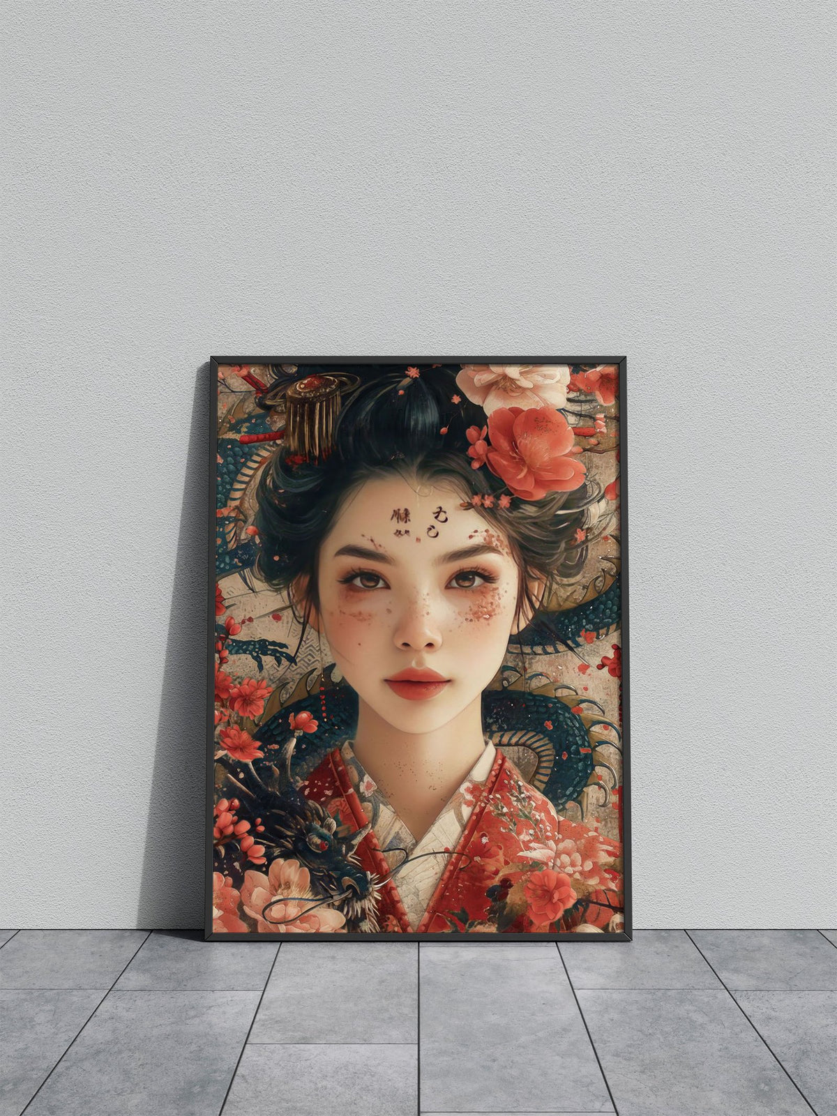 Japanese girl and dragon Asian Style Poster | Wall Art for Home & Office | High-Quality Print - High-Quality Visual Display