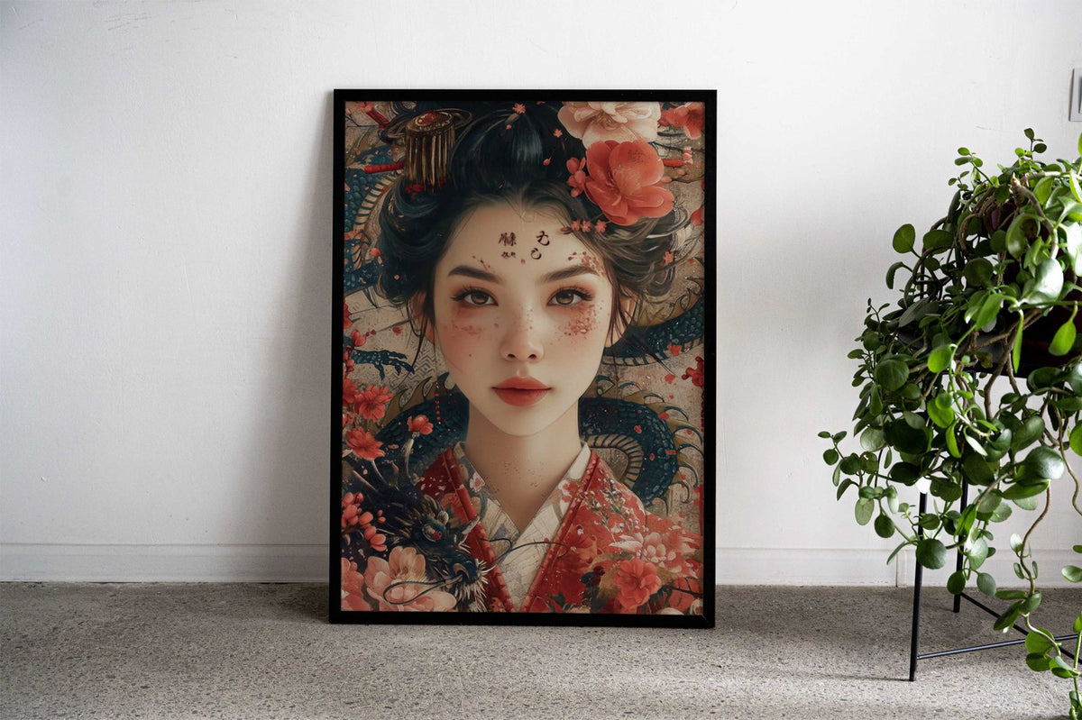 Japanese girl and dragon Asian Style Poster | Wall Art for Home & Office | High-Quality Print - High-Quality Visual Display