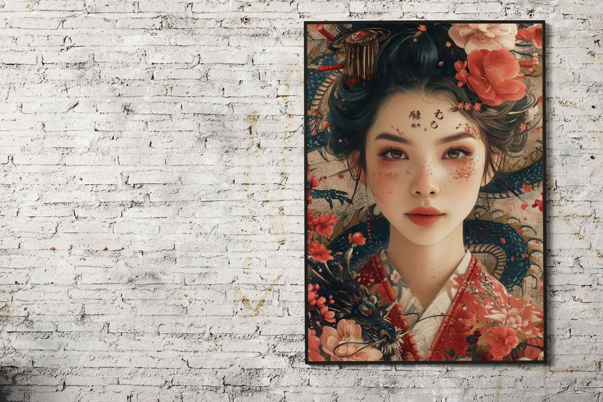 Japanese girl and dragon Asian Style Poster | Wall Art for Home & Office | High-Quality Print - High-Quality Visual Display