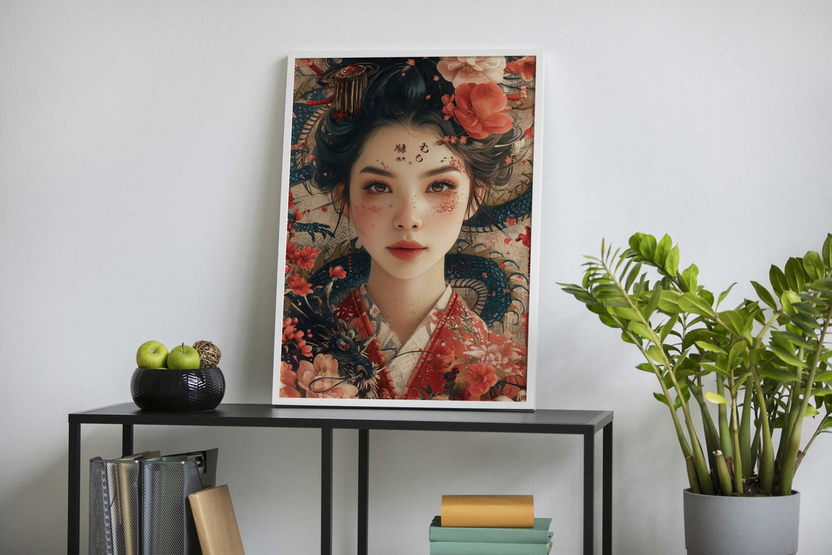 Japanese girl and dragon Asian Style Poster | Wall Art for Home & Office | High-Quality Print - High-Quality Visual Display
