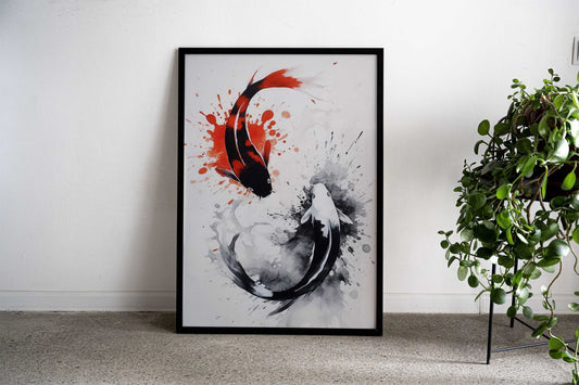 Japanese koi fish Ink Wash Asian Style Poster | Wall Art for Home & Office | High-Quality Print - High-Quality Visual Display