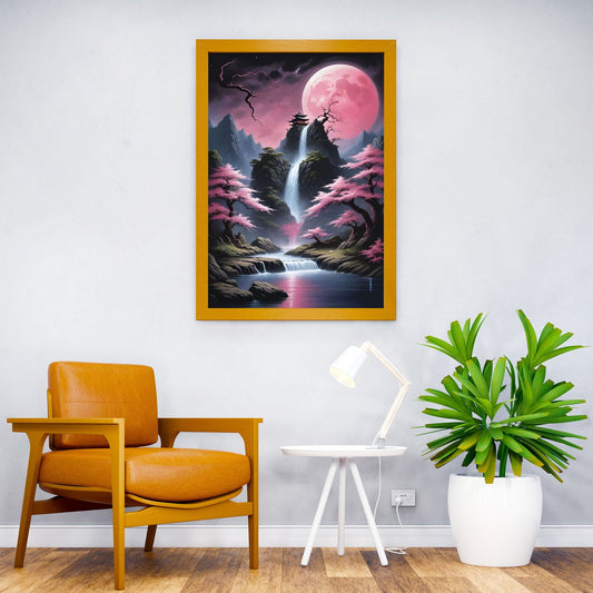 Japanese pink Moon Asian Style Poster | Wall Art for Home & Office | High-Quality Print - High-Quality Visual Display