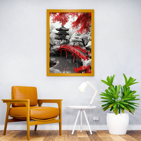Japanese red bridge autumn Asian Style Poster | Wall Art for Home & Office | High-Quality Print - High-Quality Visual Display
