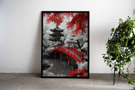 Japanese red bridge autumn Asian Style Poster | Wall Art for Home & Office | High-Quality Print - High-Quality Visual Display