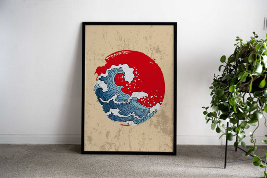 Japanese wave circle art Asian Style Poster | Wall Art for Home & Office | High-Quality Print - High-Quality Visual Display