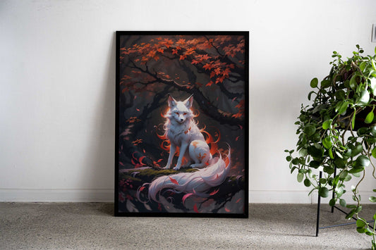 Japanese white Fox Kitsune Asian Style Poster | Wall Art for Home & Office | High-Quality Print - High-Quality Premium Wall Art Decor Sticker