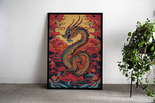 Kaiju Dragon Kanagawa Wave Asian Style Poster | Wall Art for Home & Office | High-Quality Print - High-Quality Premium Wall Art Decor Sticker