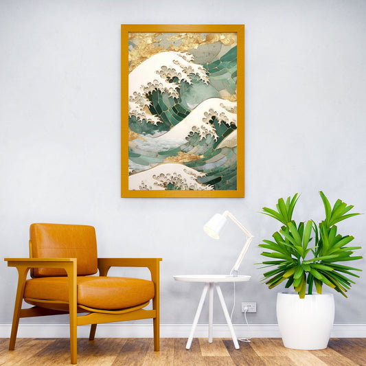 Kanagawa Abstract Gold Asian Style Poster | Wall Art for Home & Office | High-Quality Print - High-Quality Premium Wall Art Decor Sticker