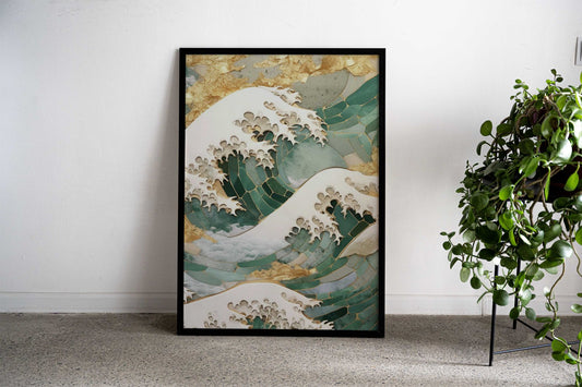 Kanagawa Abstract Gold Asian Style Poster | Wall Art for Home & Office | High-Quality Print - High-Quality Premium Wall Art Decor Sticker